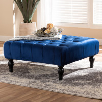 Baxton Studio 502-Royal Blue-Otto Keswick Transitional Blue Velvet Fabric Upholstered Button Tufted Cocktail Ottoman